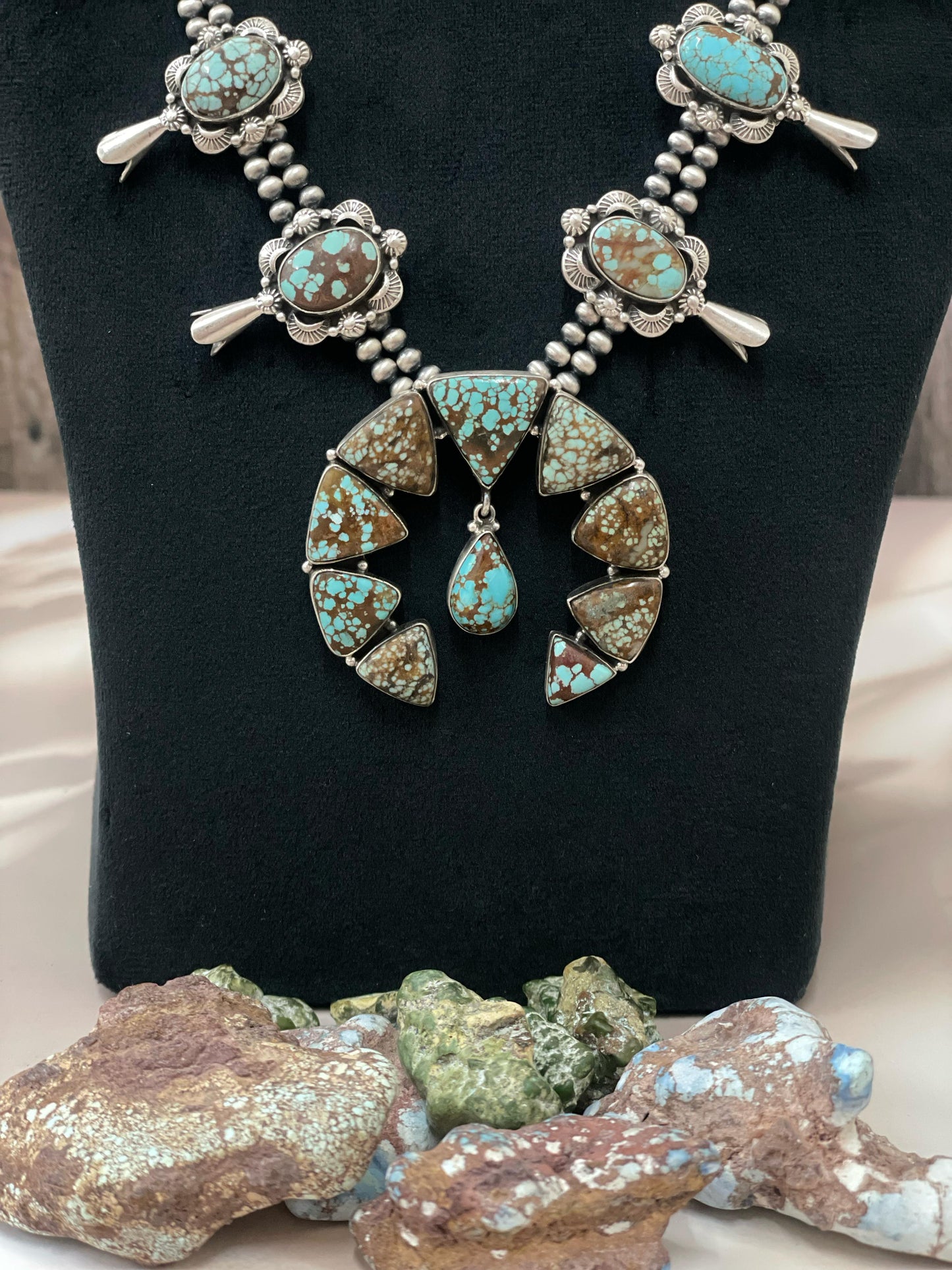 Handmade Sterling Silver Number 8 Turquoise Necklace with Signed Nizhoni