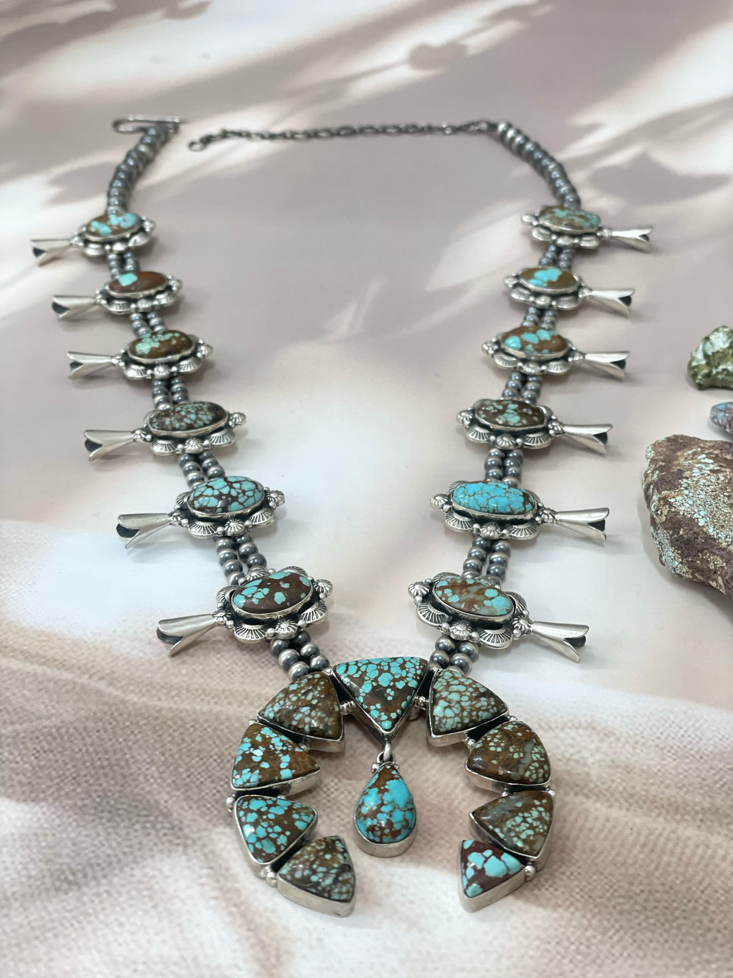 Handmade Sterling Silver Number 8 Turquoise Necklace with Signed Nizhoni