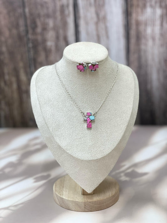 Handmade Sterling Silver Cotton Candy Turquoise Necklace Post Earring Set with Signed Nizhoni