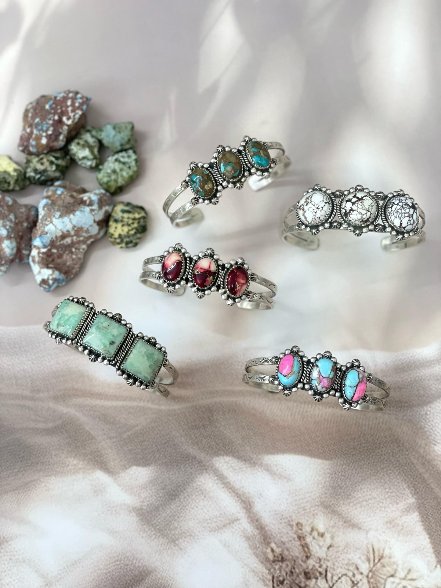 Handmade Sterling Silver Multi Stone Cuff Bracelet with Signed Nizhoni