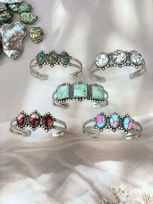 Handmade Sterling Silver Multi Stone Cuff Bracelet with Signed Nizhoni