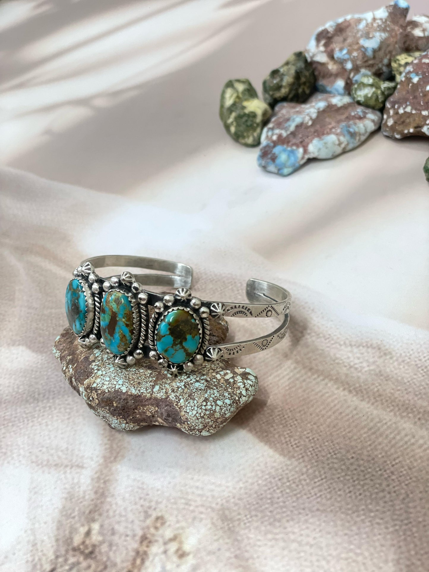 Handmade Sterling Silver South Hill Cuff Bracelet with Signed Nizhoni