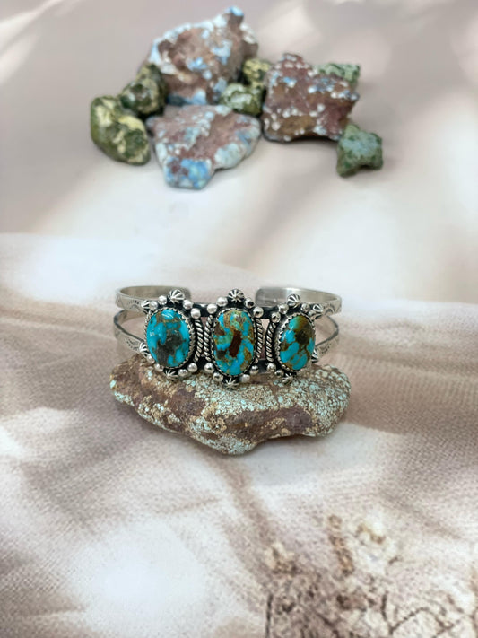 Handmade Sterling Silver South Hill Cuff Bracelet with Signed Nizhoni