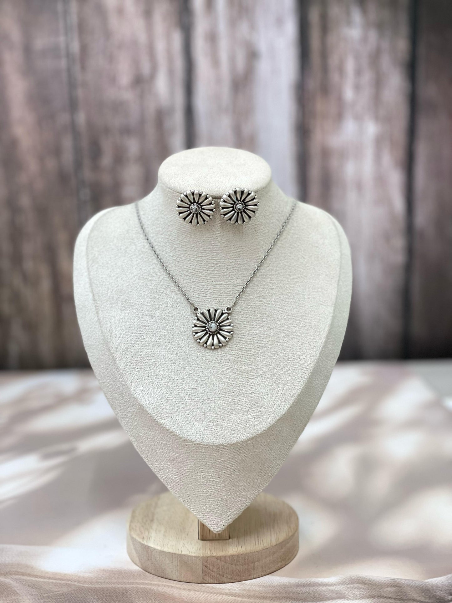 Handmade Sterling Silver Multi Stone Necklace Post Earring Set with Signed Nizhoni