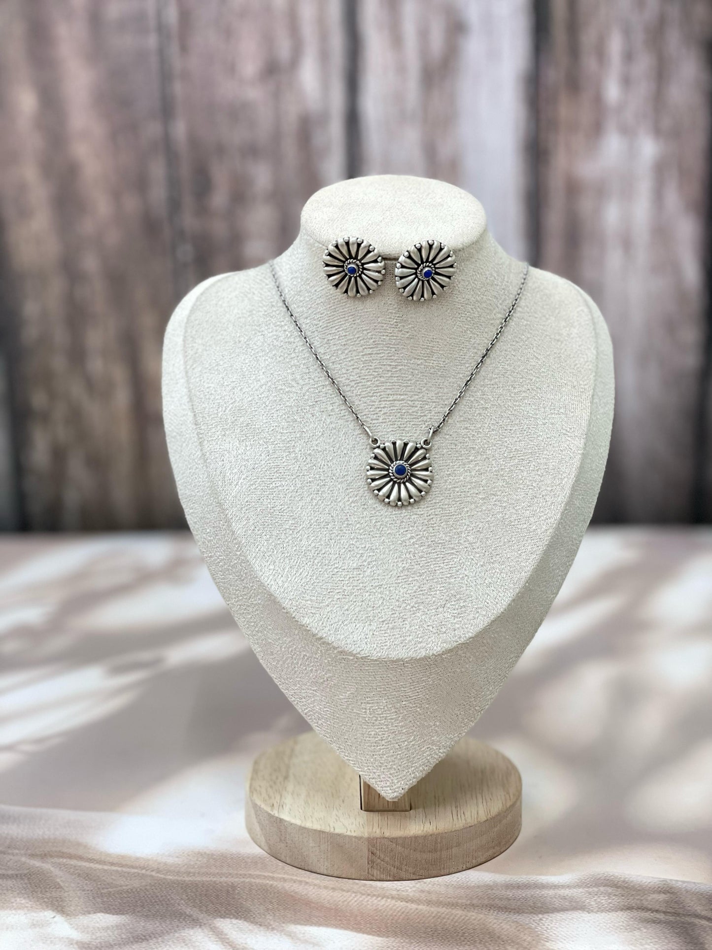 Handmade Sterling Silver Multi Stone Necklace Post Earring Set with Signed Nizhoni