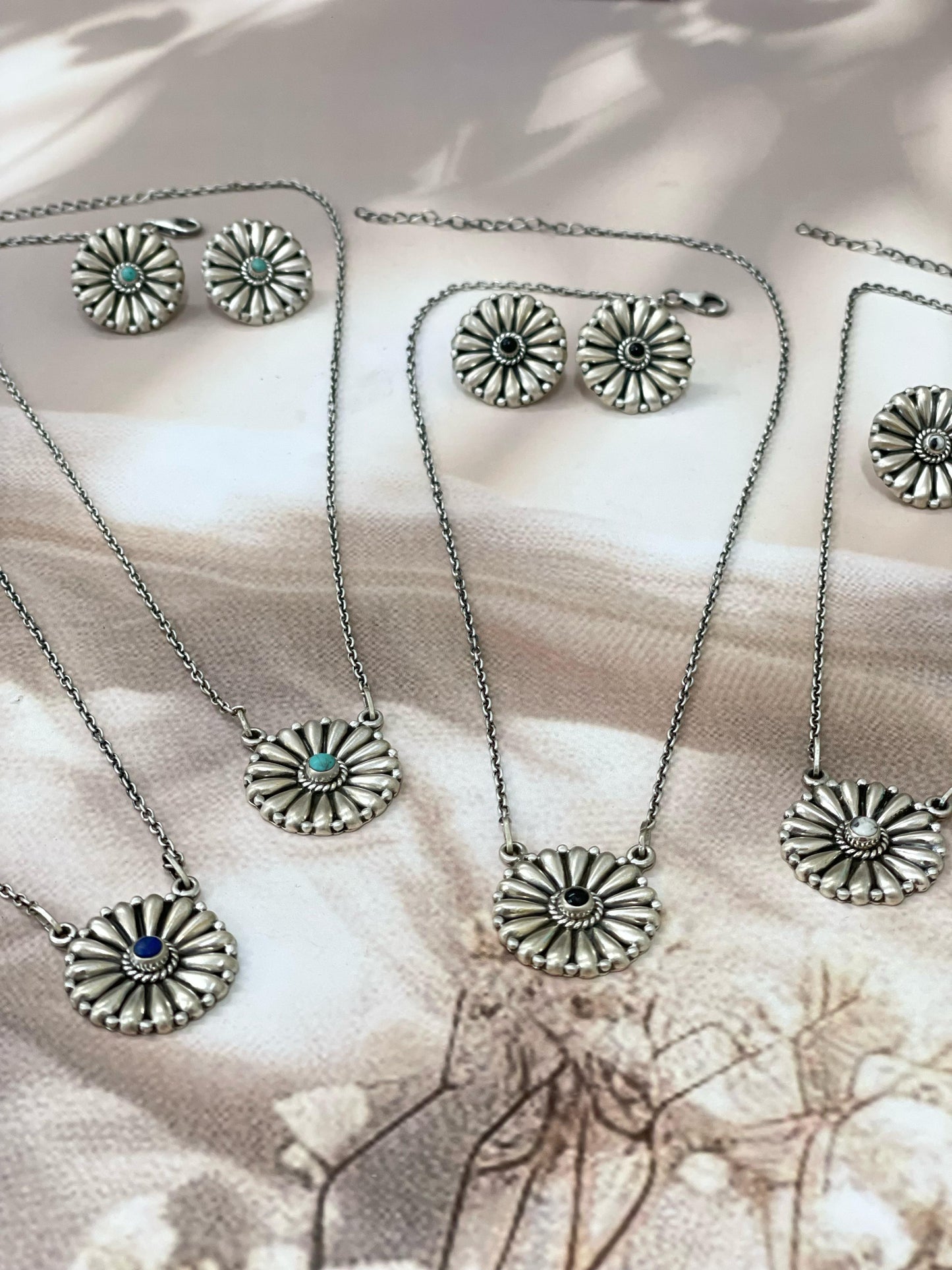 Handmade Sterling Silver Multi Stone Necklace Post Earring Set with Signed Nizhoni