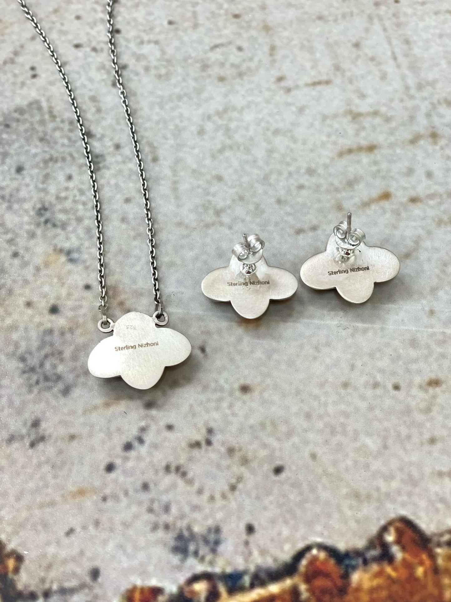 Handmade Sterling Silver Multi Stone Necklace Post Earring Set with Signed Nizhoni