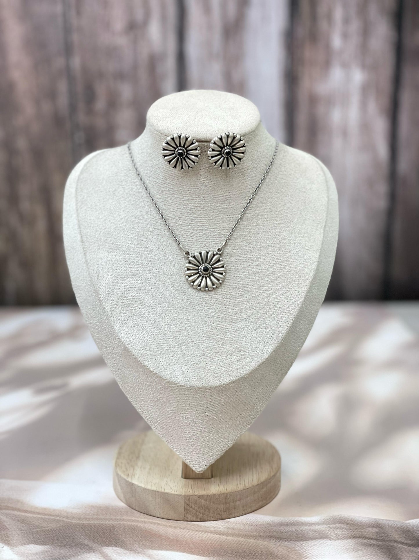 Handmade Sterling Silver Multi Stone Necklace Post Earring Set with Signed Nizhoni