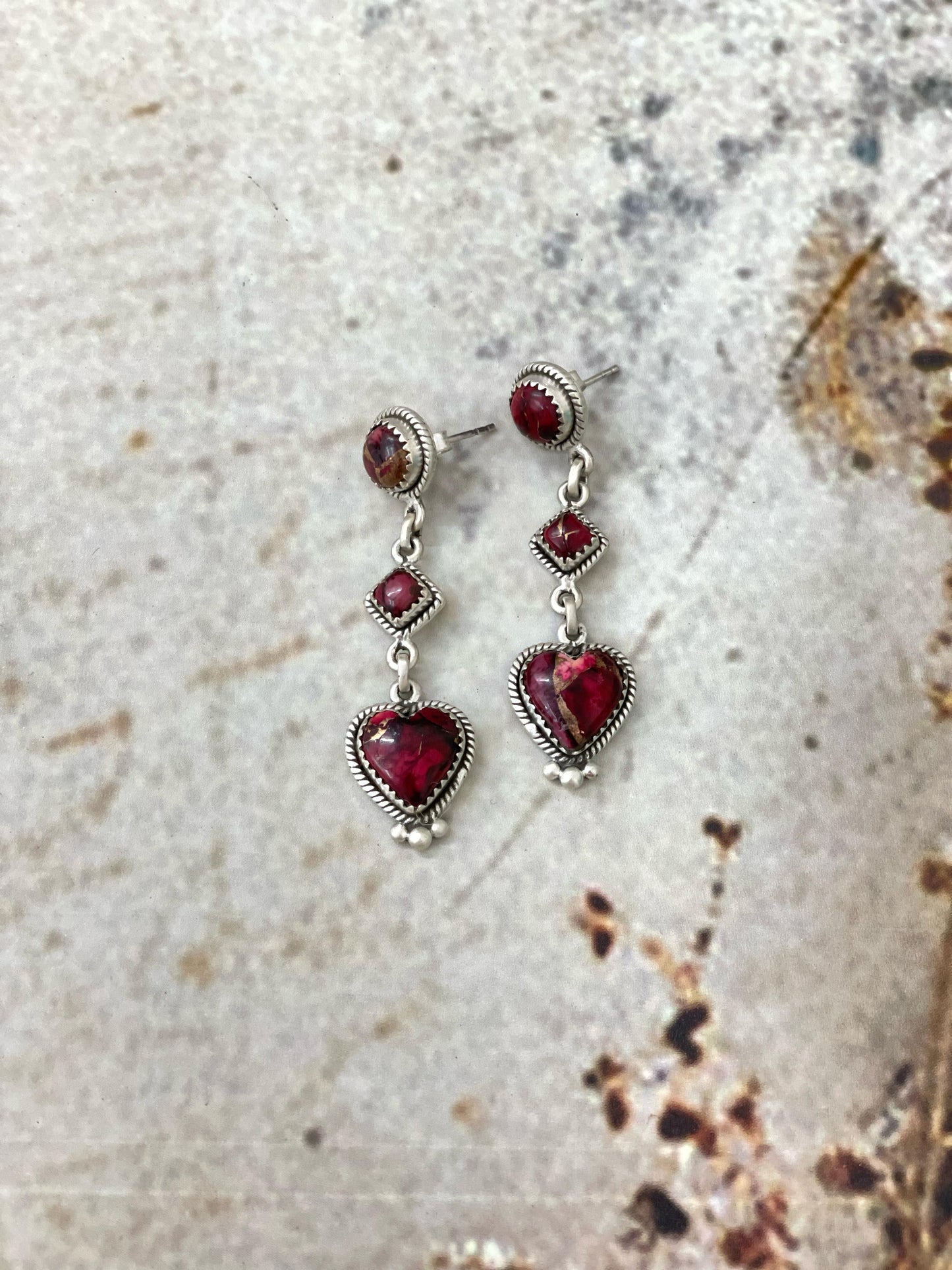 Handmade Sterling Silver Dahlia Rose Dangle Earrings, Signed Nizhoni