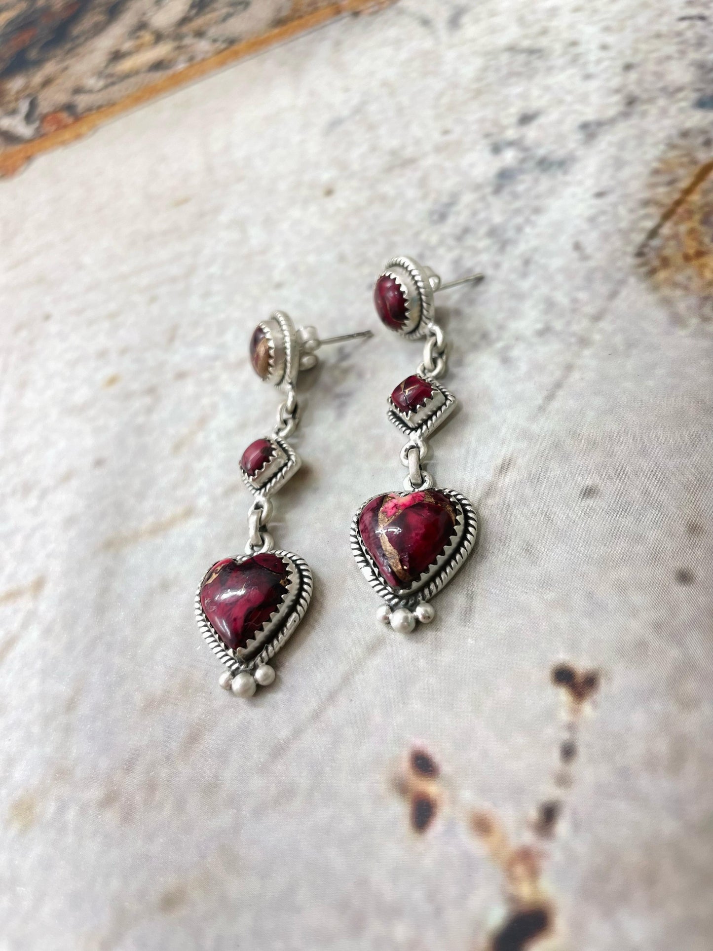 Handmade Sterling Silver Dahlia Rose Dangle Earrings, Signed Nizhoni