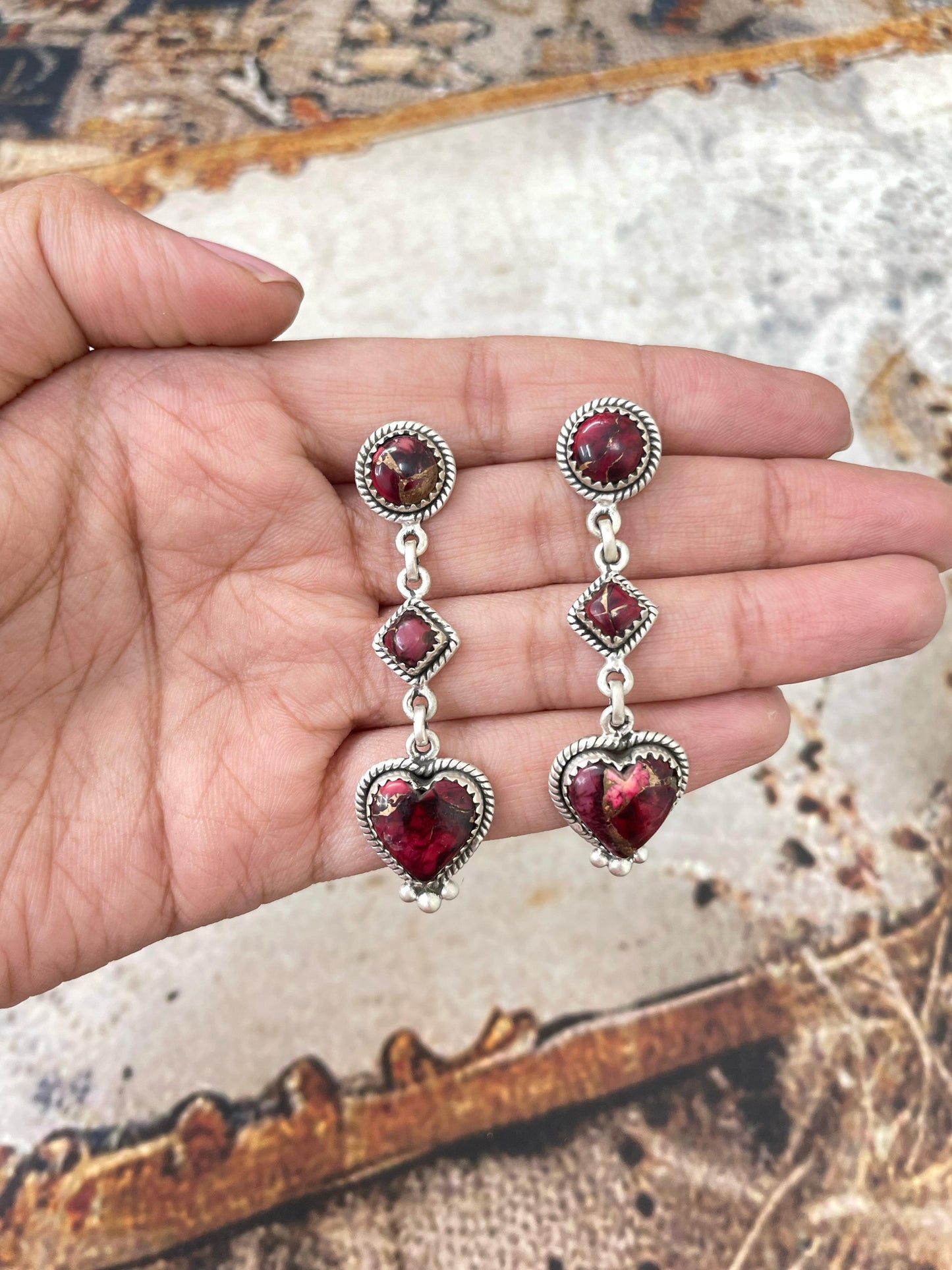 Handmade Sterling Silver Dahlia Rose Dangle Earrings, Signed Nizhoni