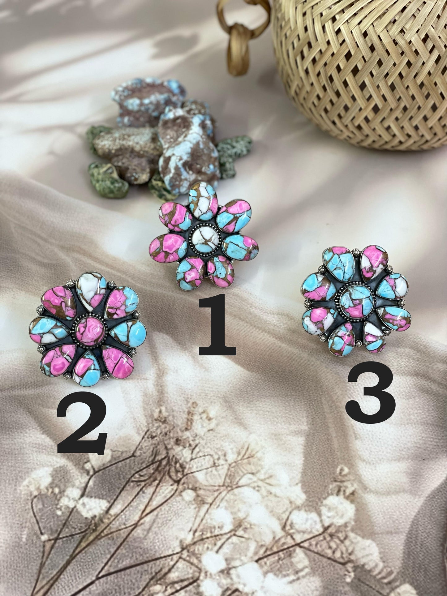 Handmade Sterling Silver Cotton Candy Turquoise Adjustable Ring with Signed Nizhoni