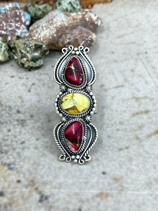 Handmade Sterling Silver Dahlia Rose with Honey Dahlia Adjustable Ring with Signed Nizhoni