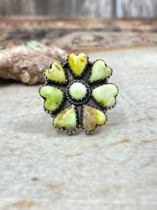 Handmade Sterling Silver Palomino (Heart) Adjustable Ring with Signed Nizhoni