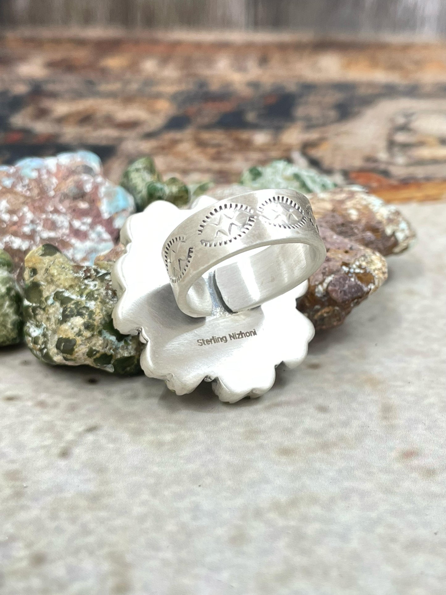Handmade Sterling Silver Palomino (Heart) Adjustable Ring with Signed Nizhoni