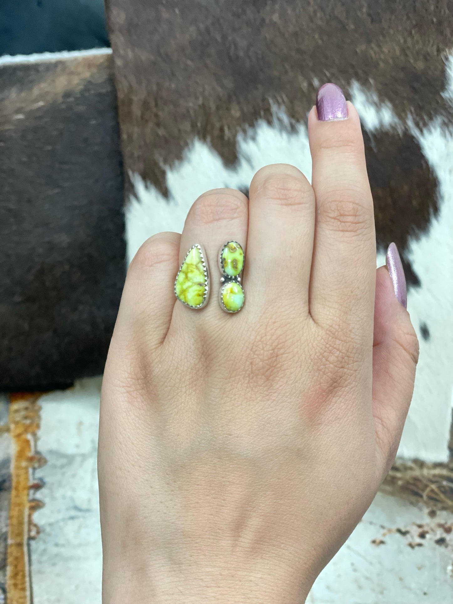 Handmade Sterling Silver Palomino Adjustable Ring with Signed Nizhoni