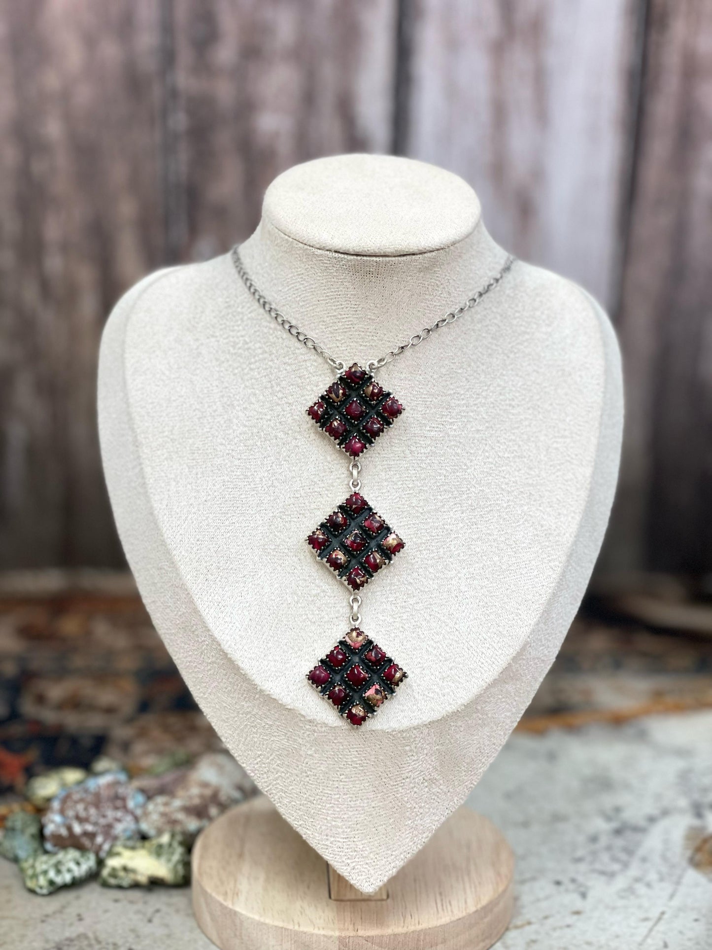 Handmade Sterling Dahlia Rose, White Buffalo Necklace with Signed Nizhoni