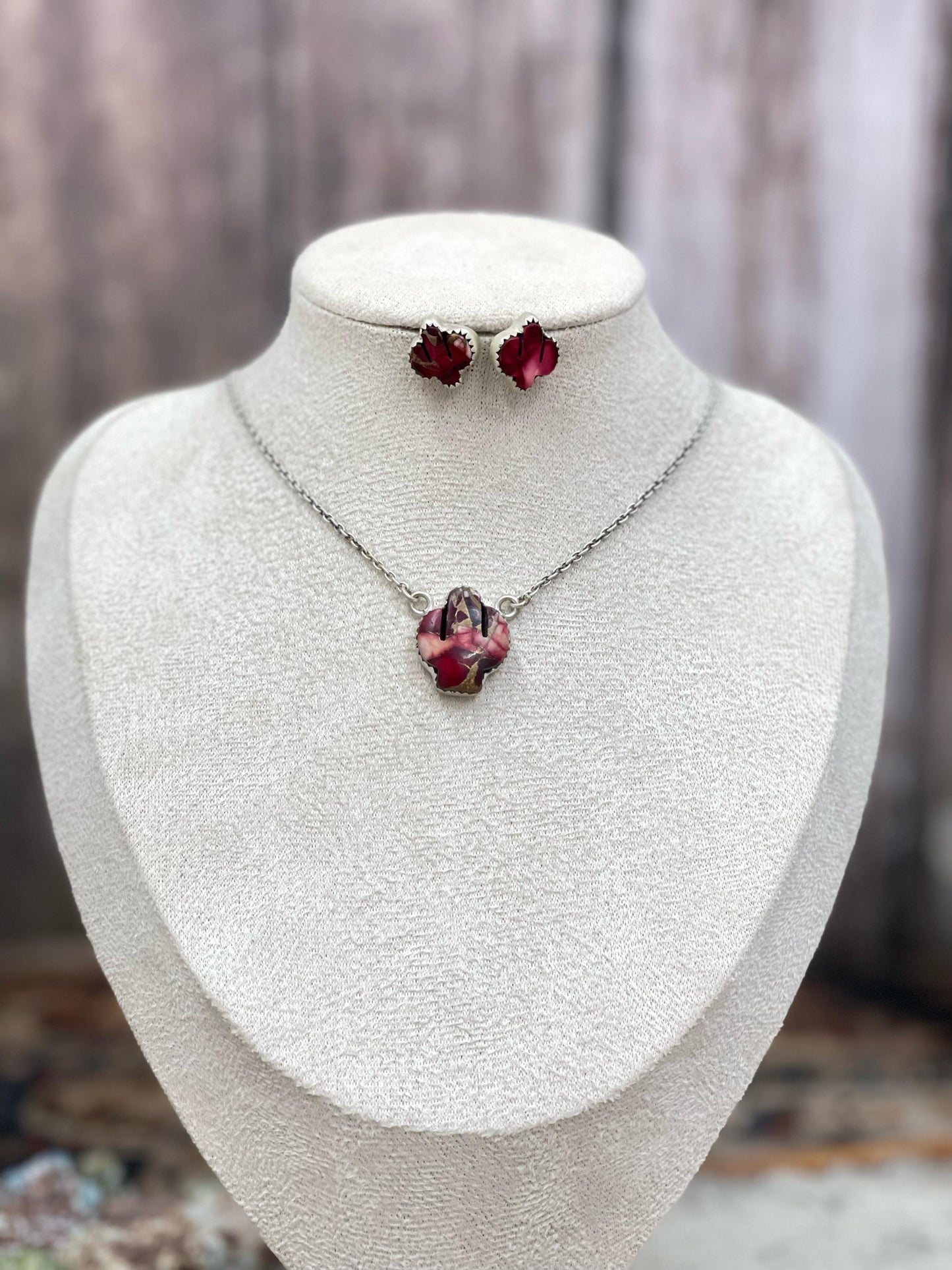 Handmade Sterling Silver Dahlia Rose, Royston Turquoise Necklace Post Earring Set with Signed Nizhoni