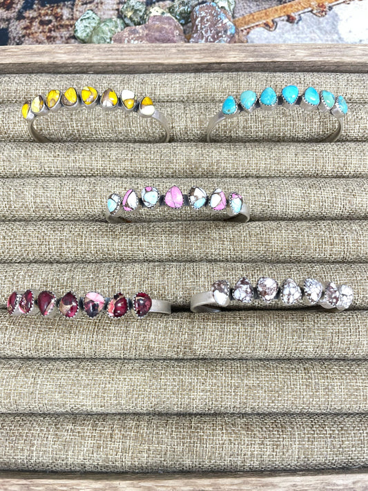 Handmade Sterling Silver Dahlia Rose, Honey Dahlia, Kingman Turquoise, Wild Horse, Cotton Candy Turquoise Cuff Bracelet with Signed Nizhoni