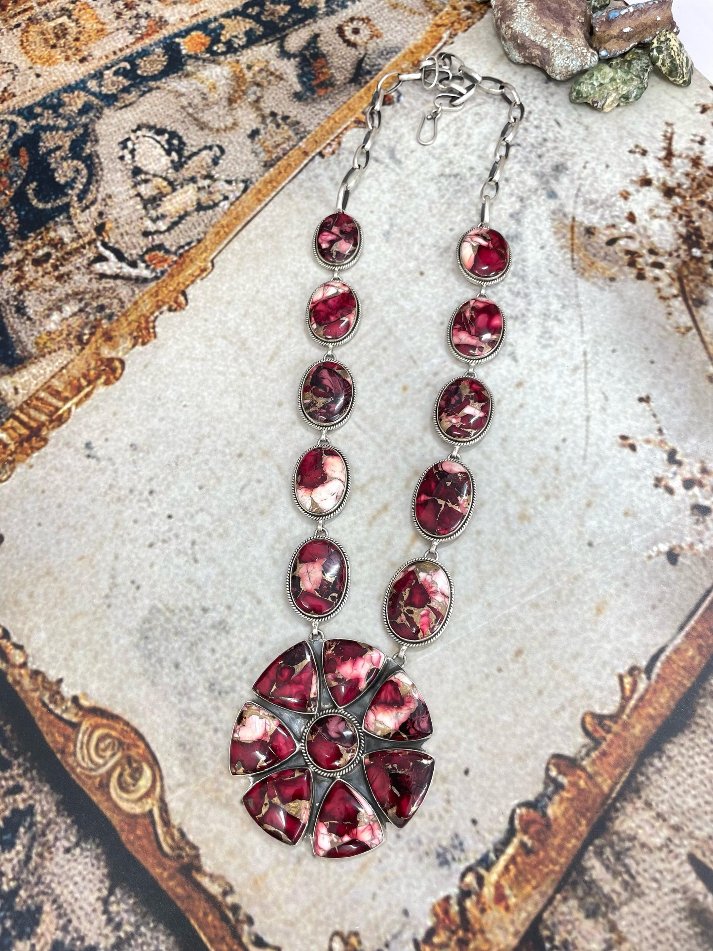 Handmade Sterling Silver Dahlia Rose Phenomenal Necklace Signed Nizhoni