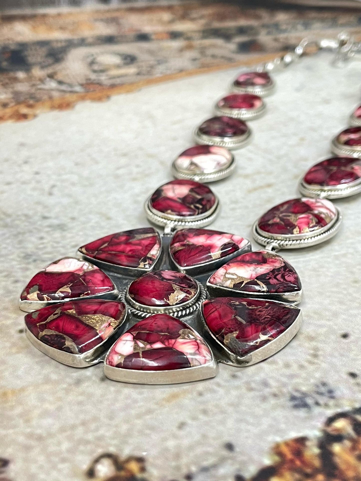 Handmade Sterling Silver Dahlia Rose Phenomenal Necklace Signed Nizhoni