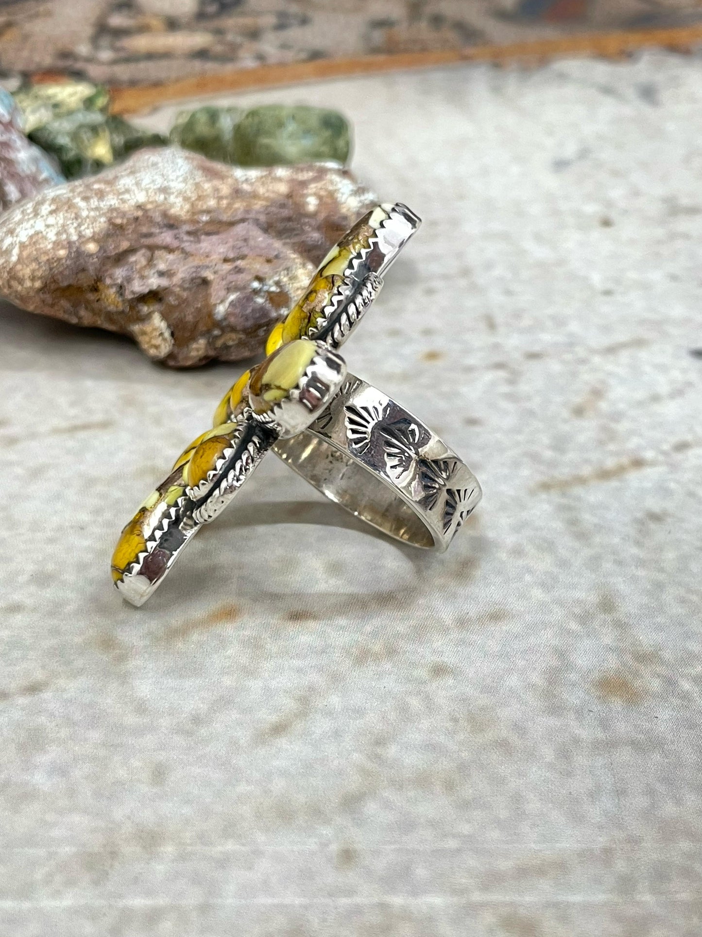 Handmade Sterling Silver Honey Dahlia Adjustable Flower Ring with Signed Nizhoni