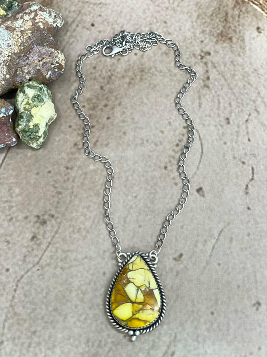 Handmade Sterling Silver Honey Dahlia Necklace with Signed Nizhoni
