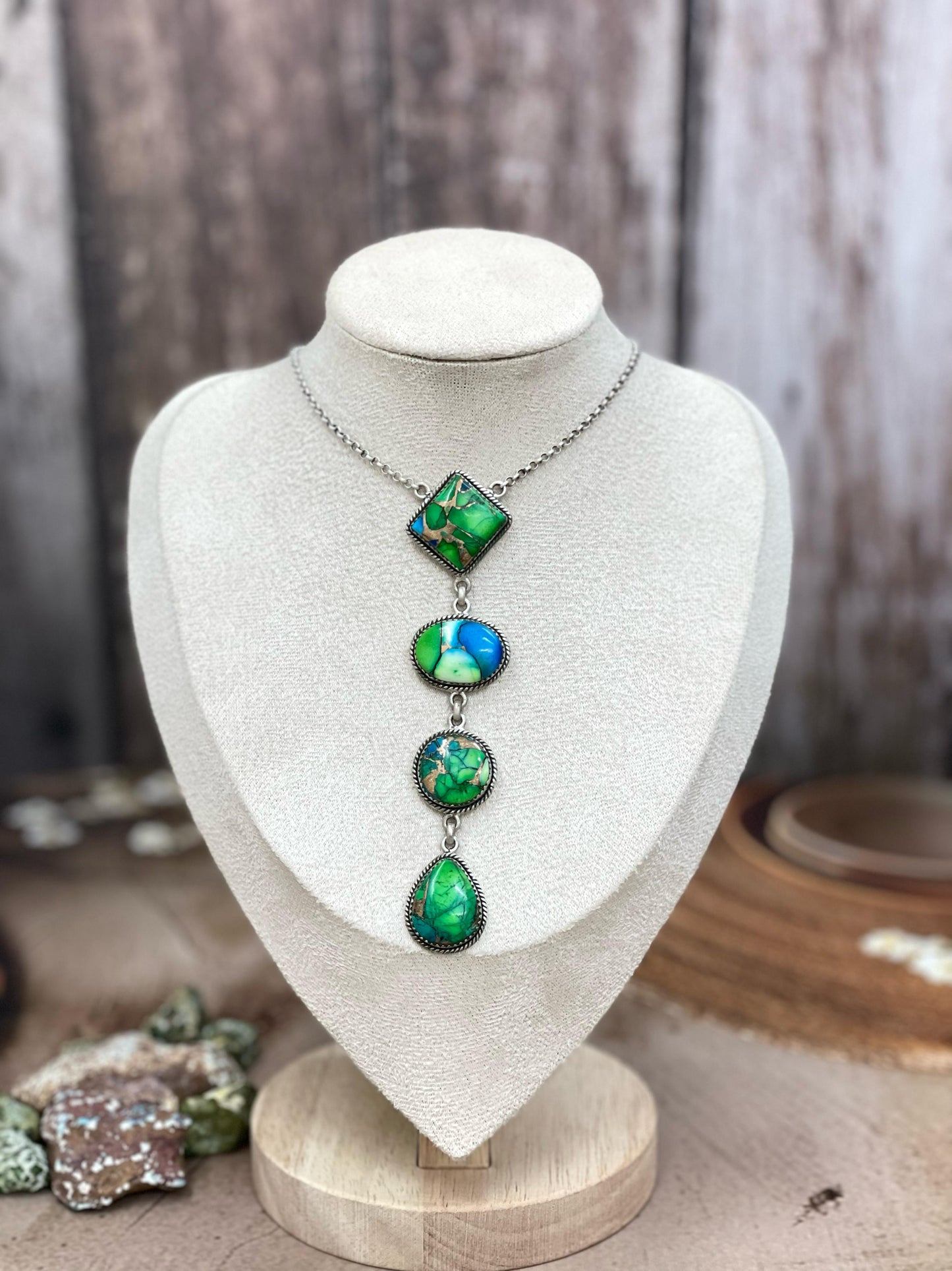 Handmade Sterling Silver Peacock Dahlia, White Buffalo Turquoise Necklace with Signed Nizhoni