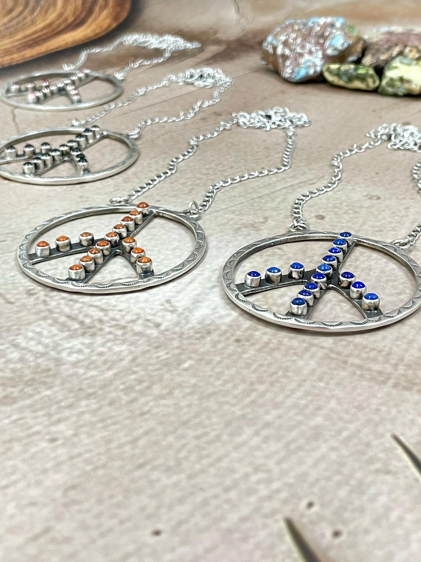 Handmade Sterling Silver Multi Stone Peace Hoop Necklace with Signed Nizhoni