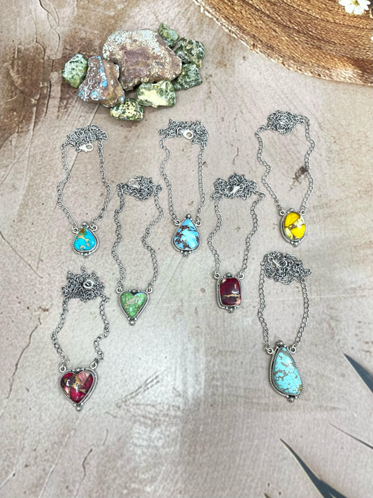 Handmade Sterling Silver Multi Stone Necklace, Signed Nizhoni