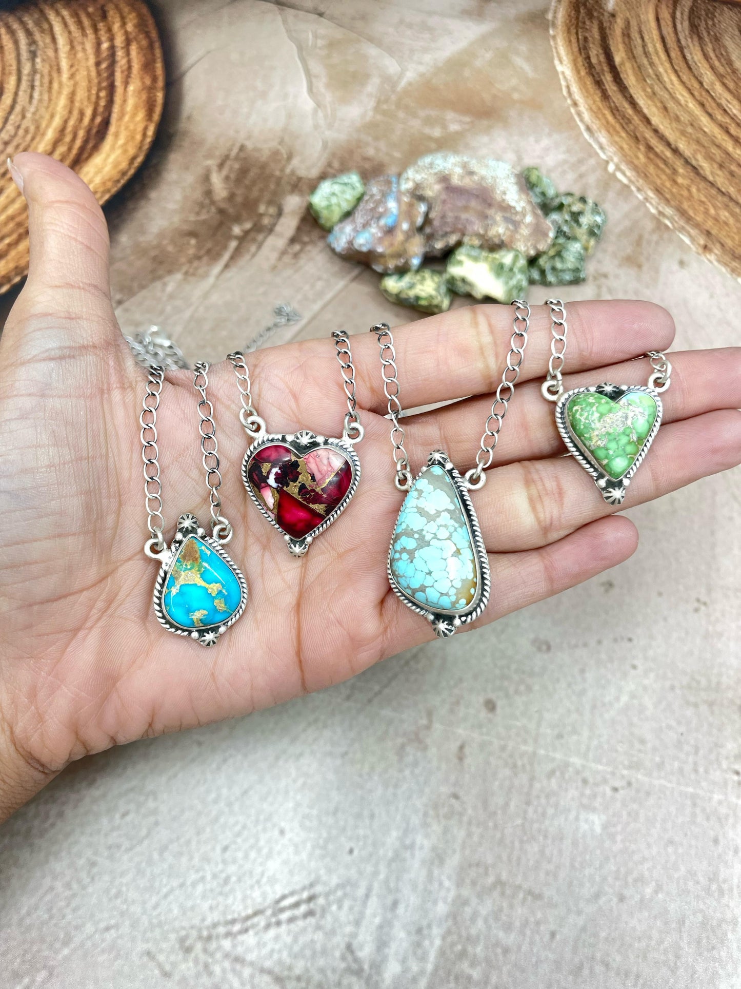 Handmade Sterling Silver Multi Stone Necklace, Signed Nizhoni