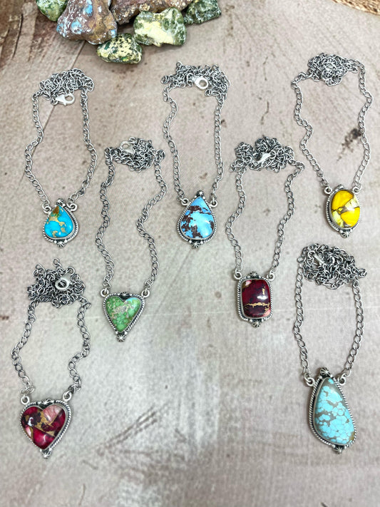 Handmade Sterling Silver Multi Stone Necklace, Signed Nizhoni