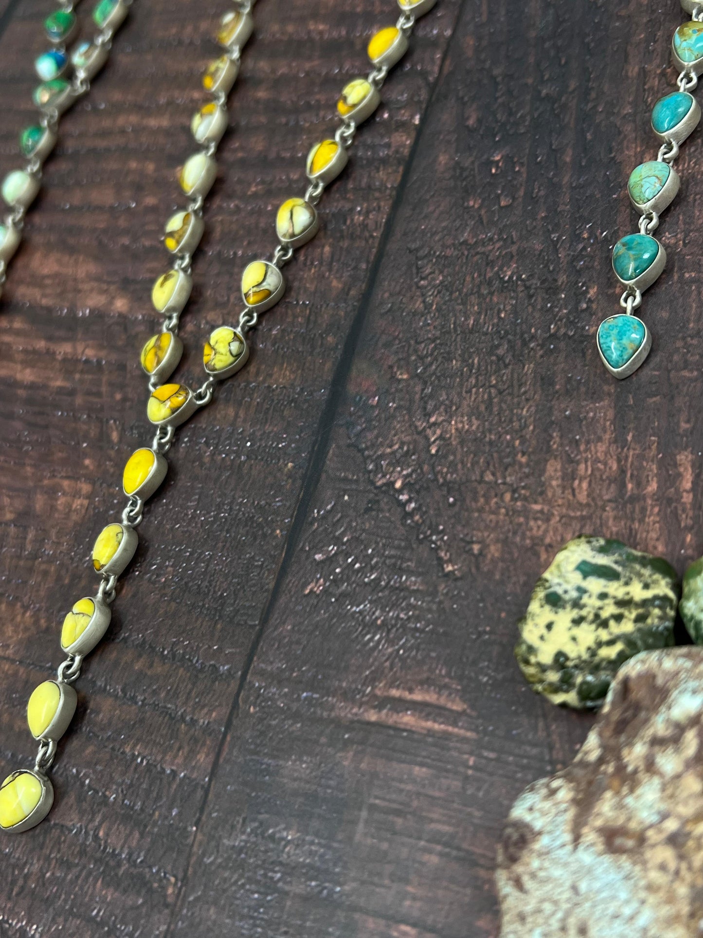 Handmade Sterling Silver Honey Dahlia, Peacock Dahlia, Kingman Turquoise Necklace with Signed Nizhoni