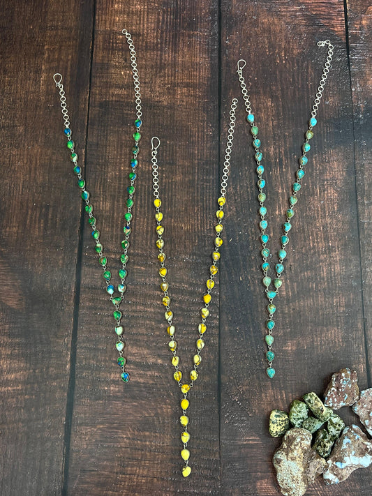 Handmade Sterling Silver Honey Dahlia, Peacock Dahlia, Kingman Turquoise Necklace with Signed Nizhoni