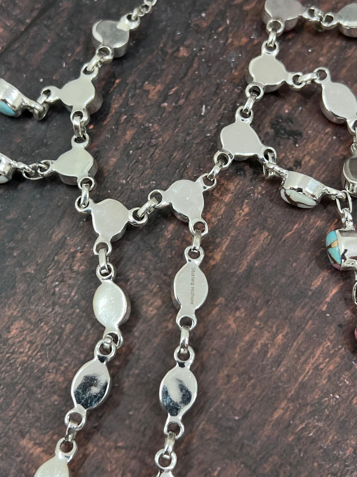 Handmade Sterling Silver Cotton Candy Drop Turquoise Necklace, Signed Nizhoni