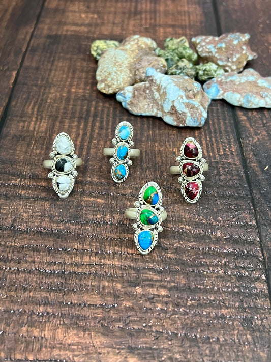 Handmade Sterling Silver Multi Stone Adjustable Ring with Signed Nizhoni