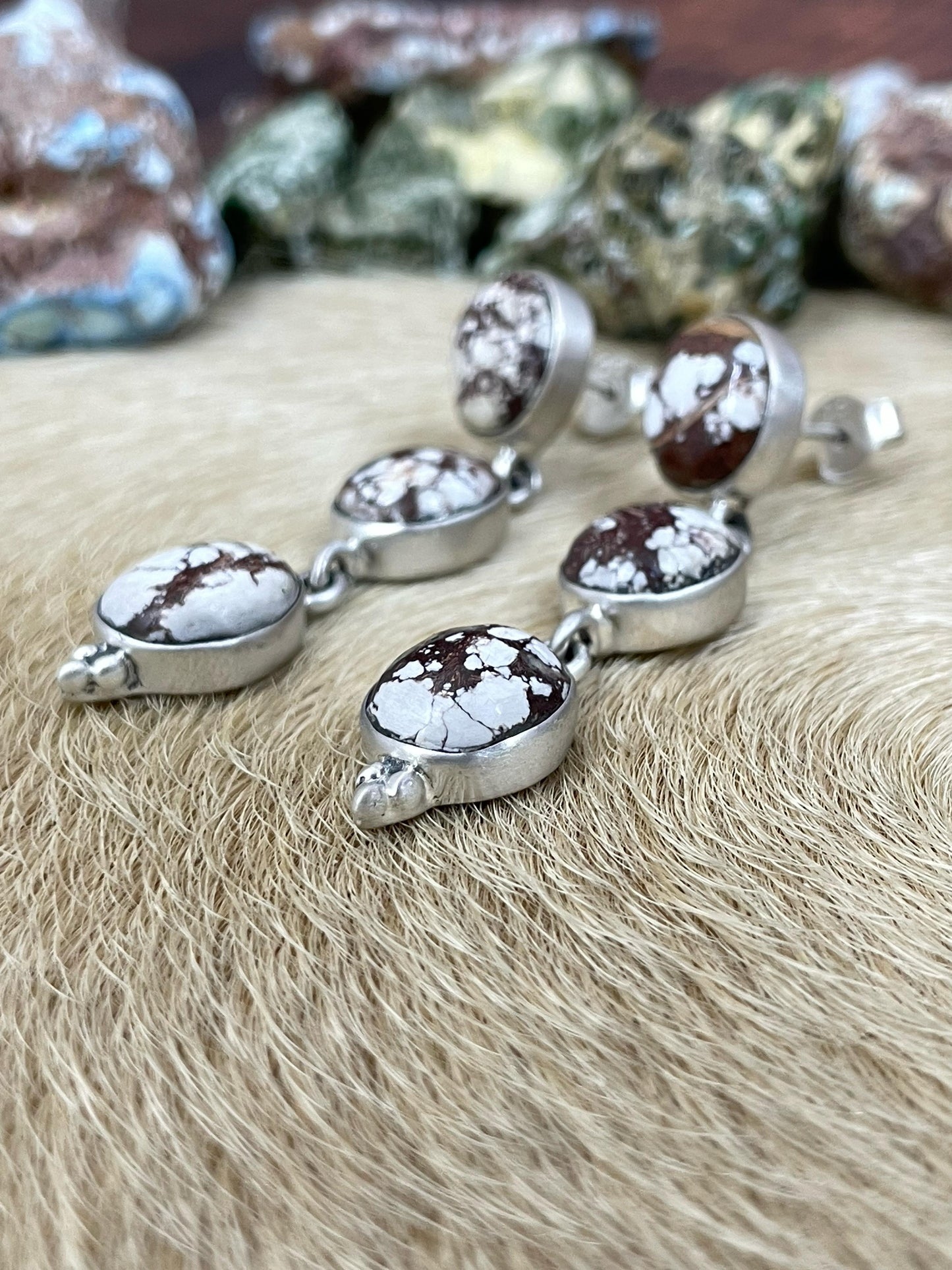 Handmade Sterling Silver Wild Horse Dangle Earrings with Signed Nizhoni