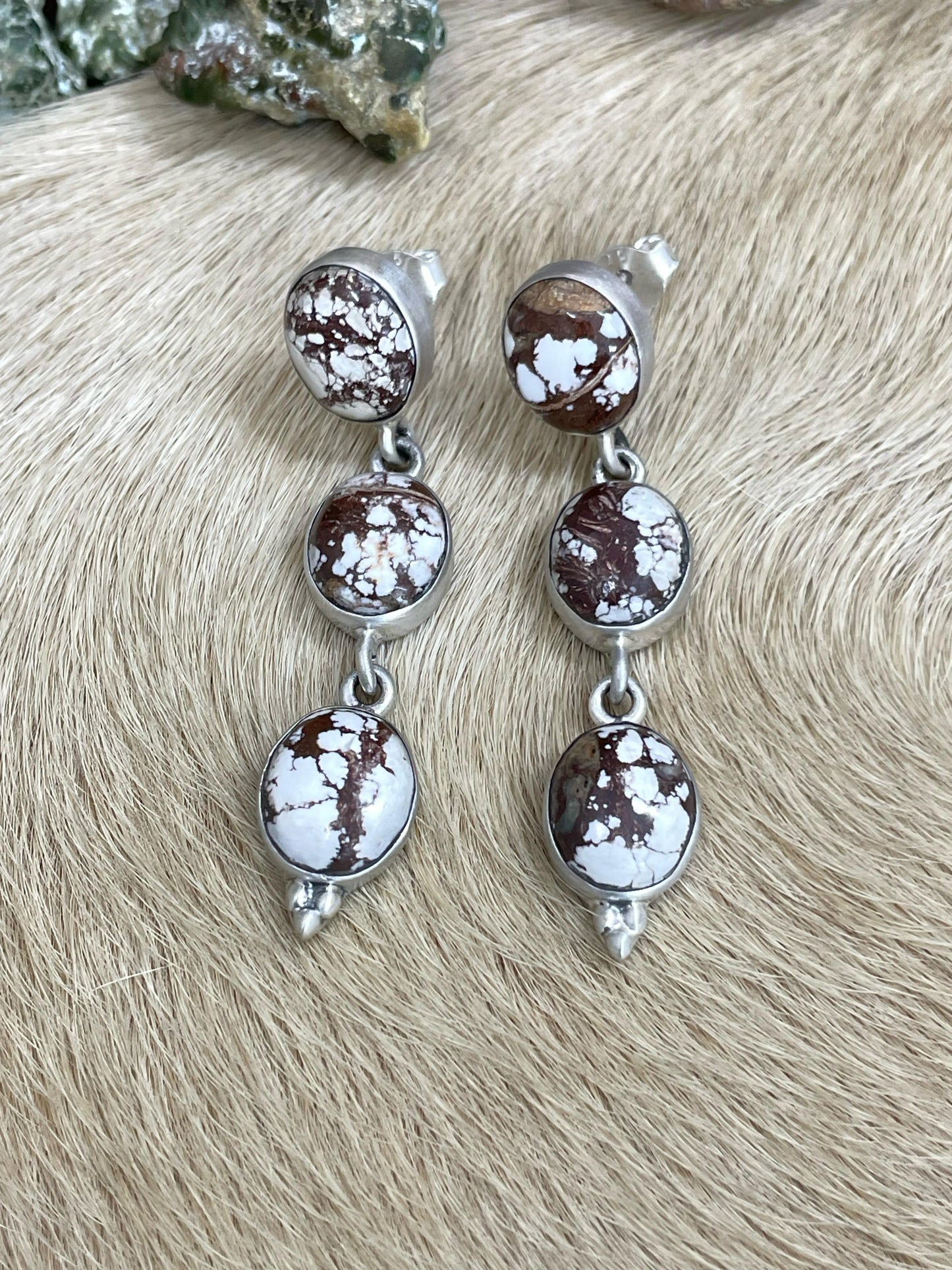 Handmade Sterling Silver Wild Horse Dangle Earrings with Signed Nizhoni