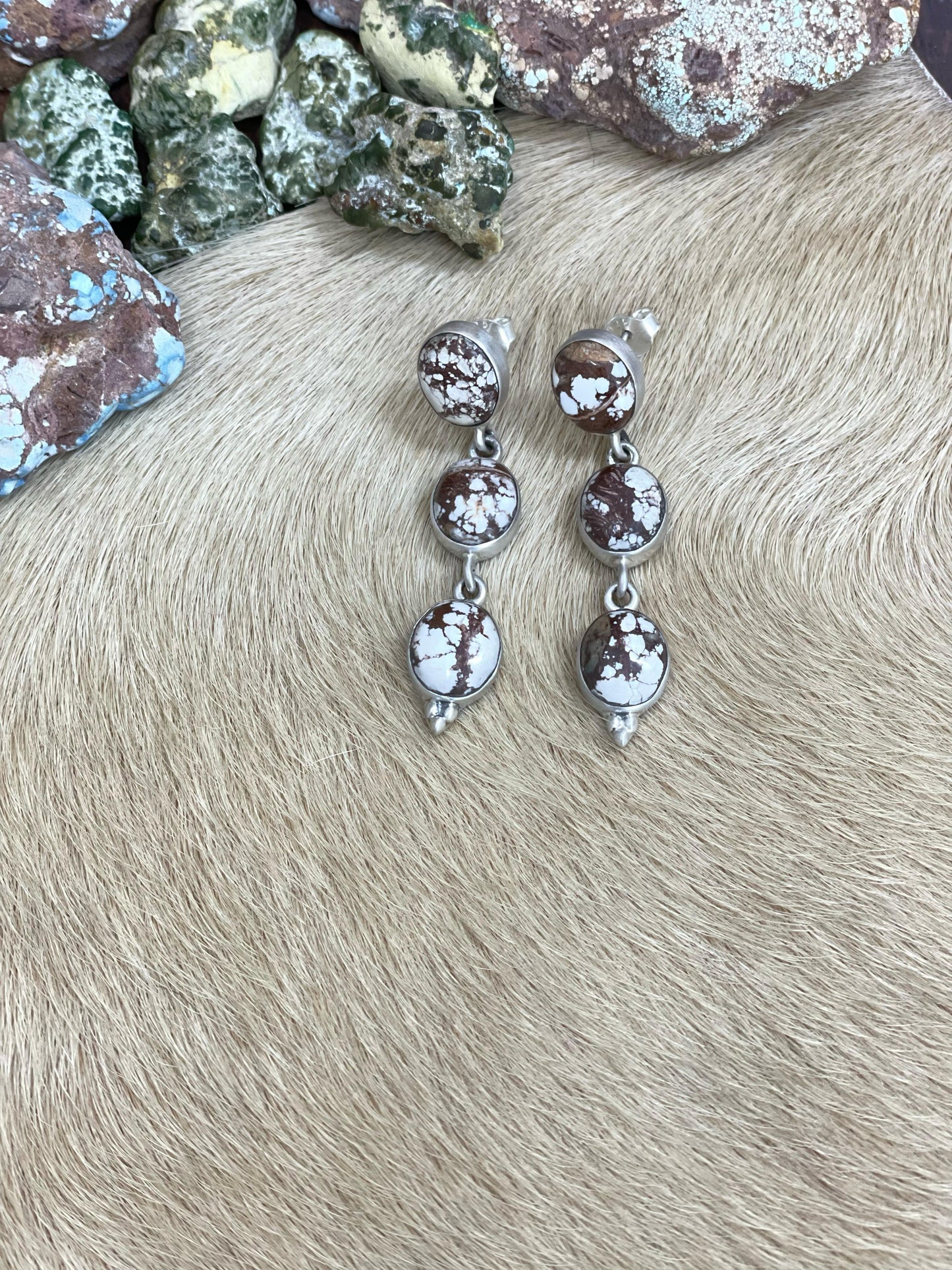 Handmade Sterling Silver Wild Horse Dangle Earrings with Signed Nizhoni