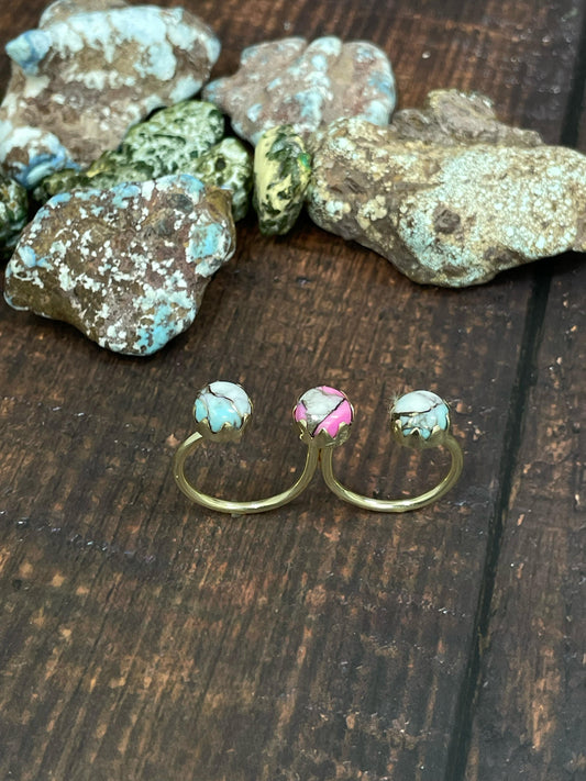 “The Golden Collection” Natural Cotton Candy 3 Stone Floating Adjustable Ring