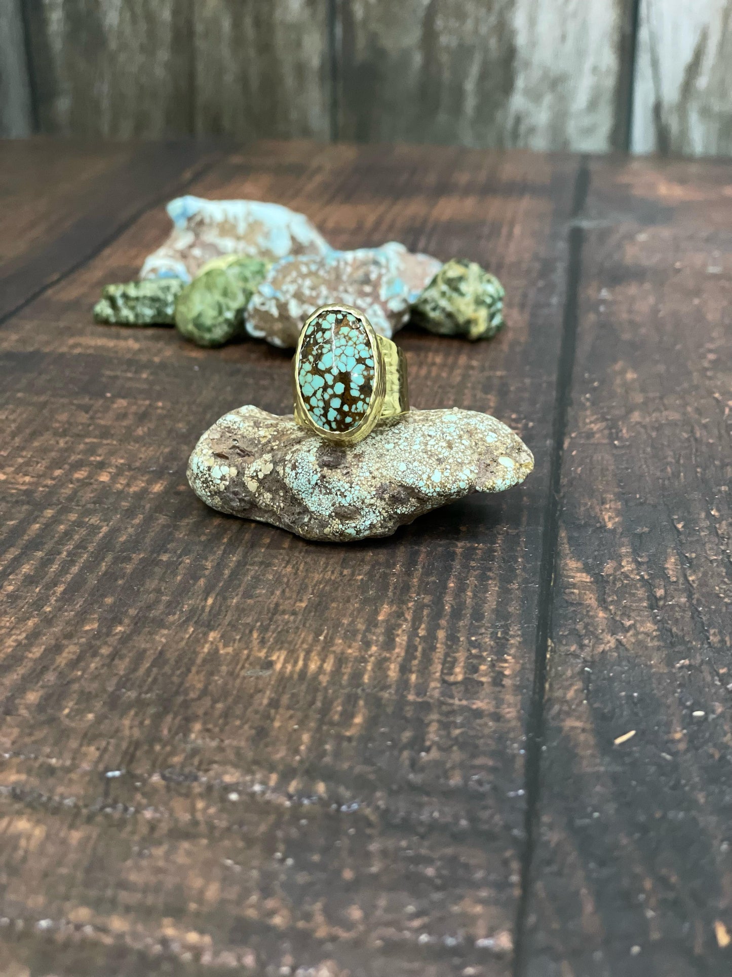 “The Golden Collection” Sand Creation Handmade Number 8 Turquoise Adjustable Oval Ring