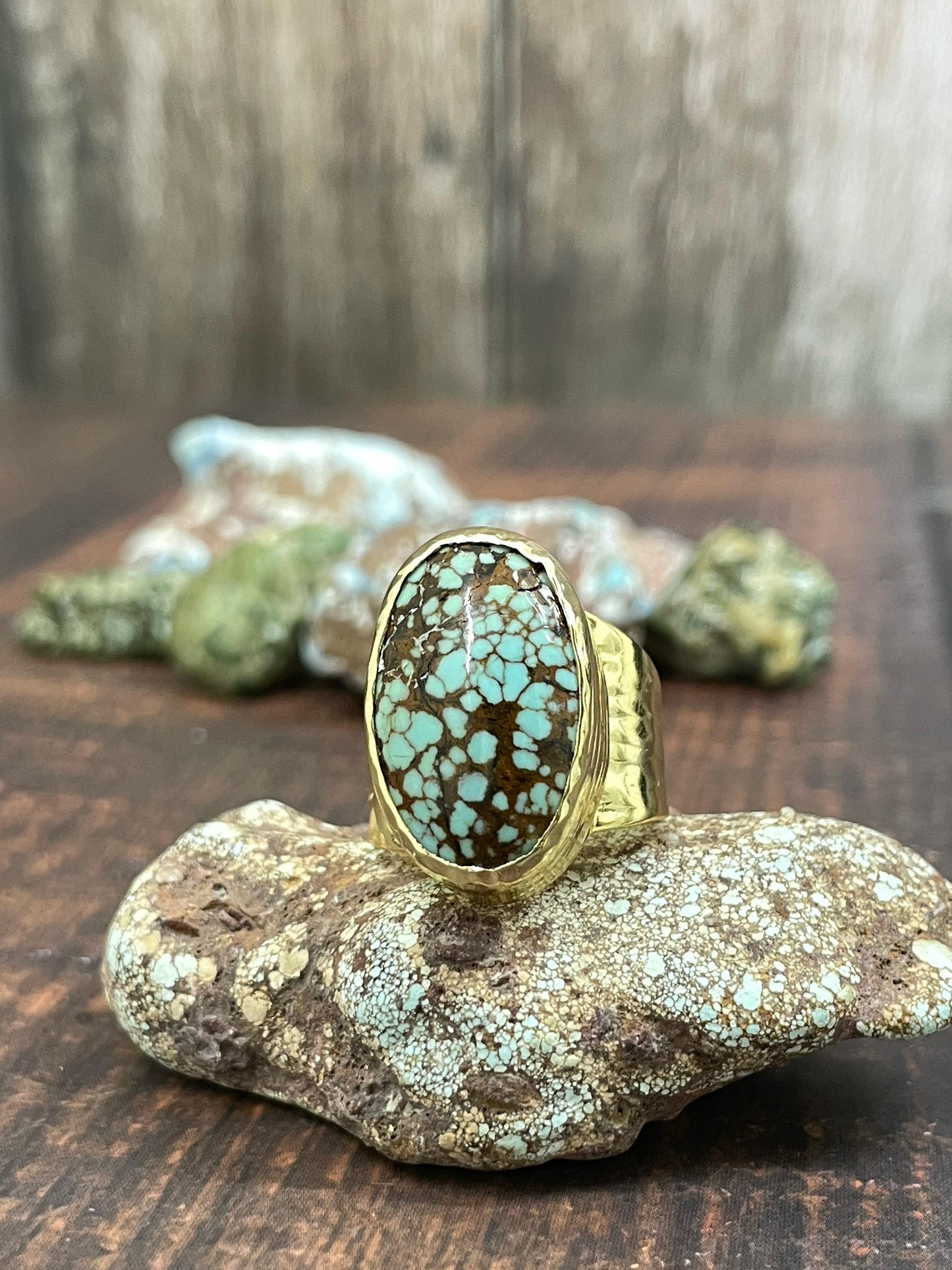 “The Golden Collection” Sand Creation Handmade Number 8 Turquoise Adjustable Oval Ring