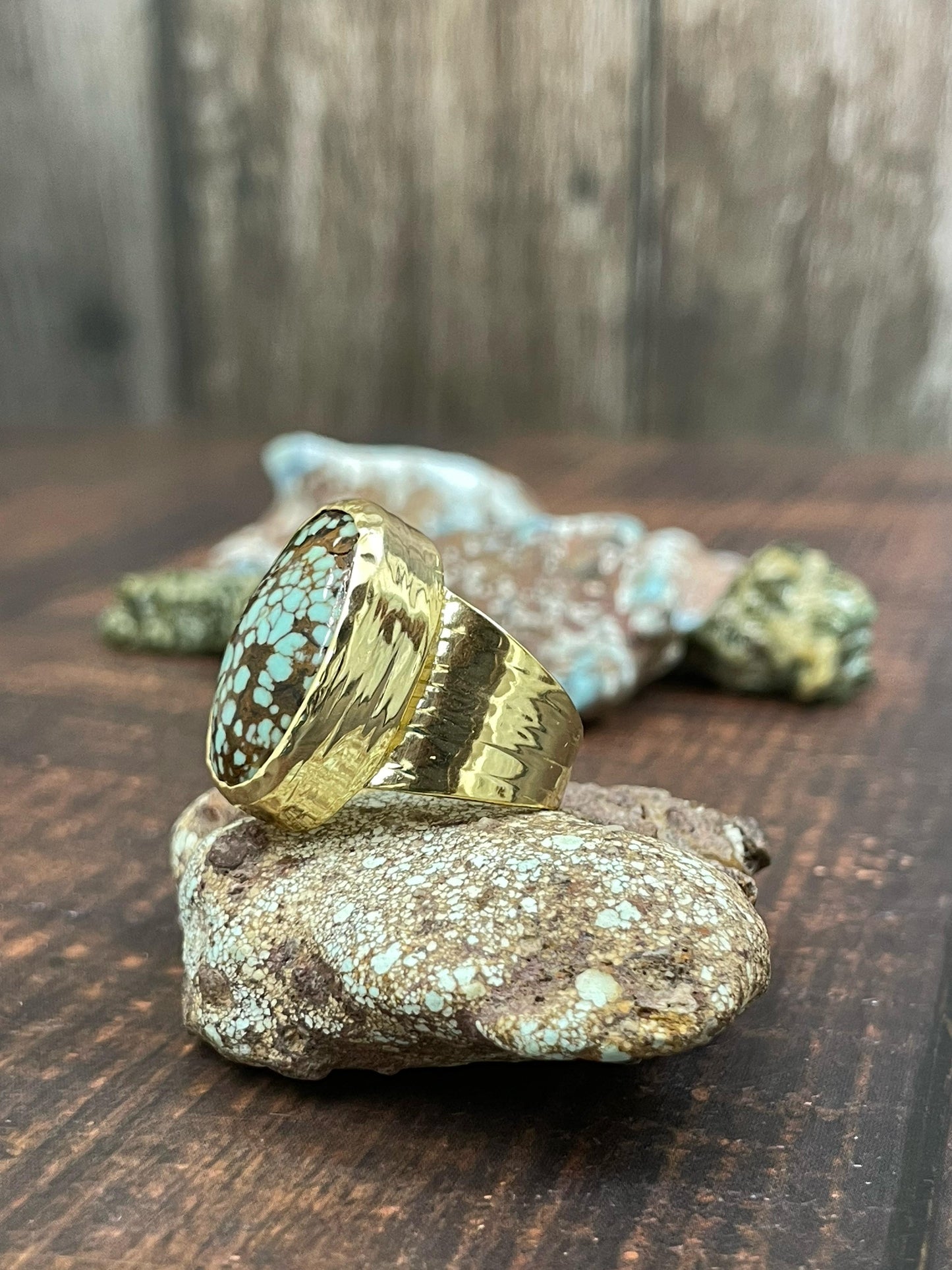 “The Golden Collection” Sand Creation Handmade Number 8 Turquoise Adjustable Oval Ring