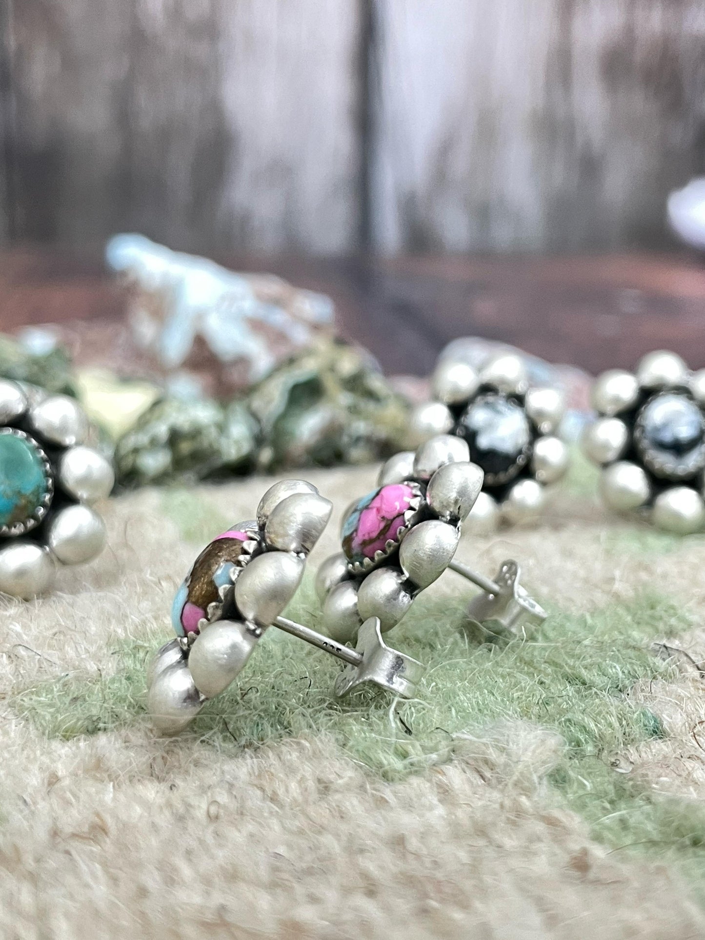 Handmade Sterling Silver Cotton Candy Turquoise, Kingman Turquoise, White Buffalo Turquoise Dangle Earrings, Signed Nizhoni