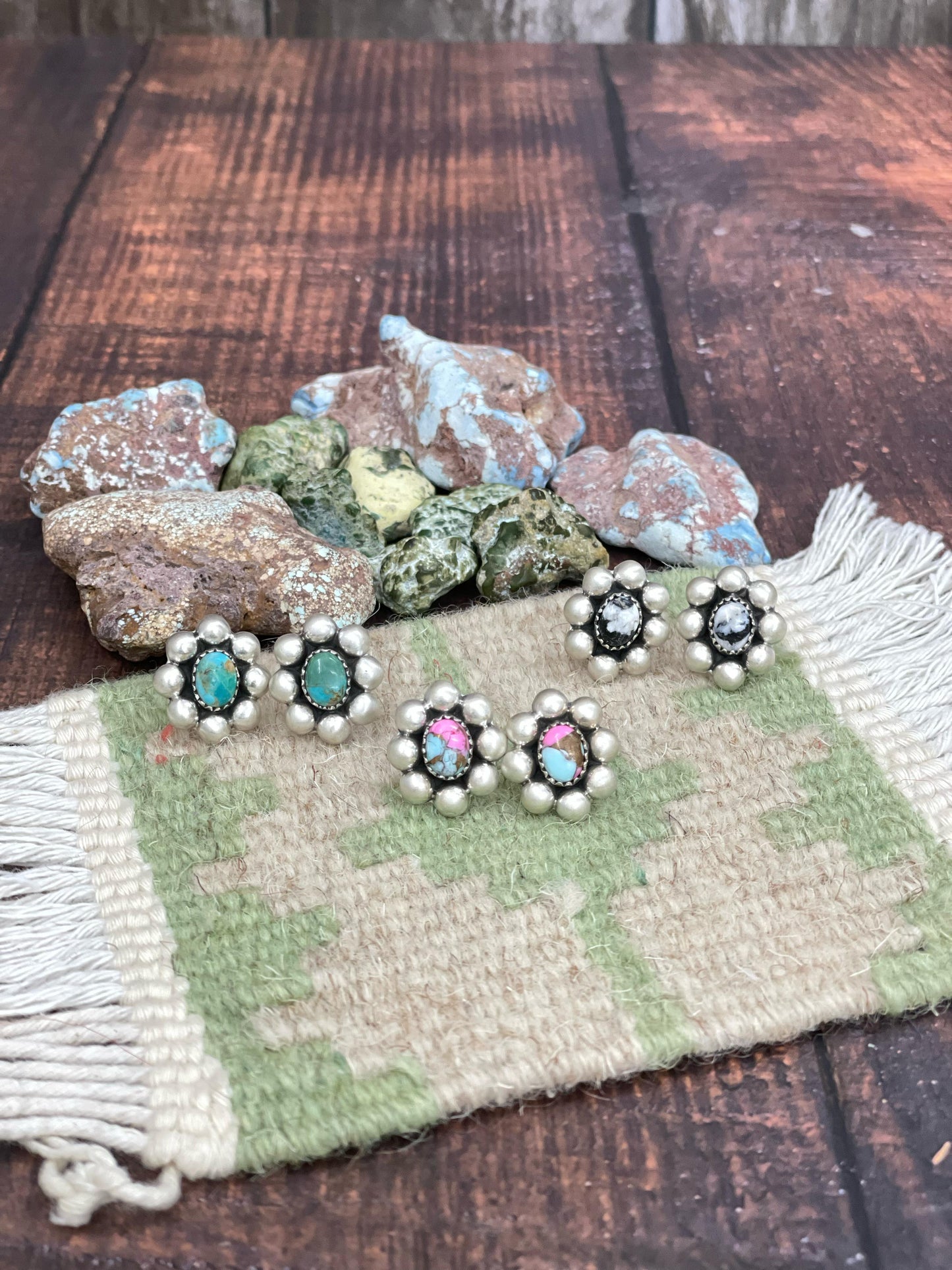 Handmade Sterling Silver Cotton Candy Turquoise, Kingman Turquoise, White Buffalo Turquoise Dangle Earrings, Signed Nizhoni