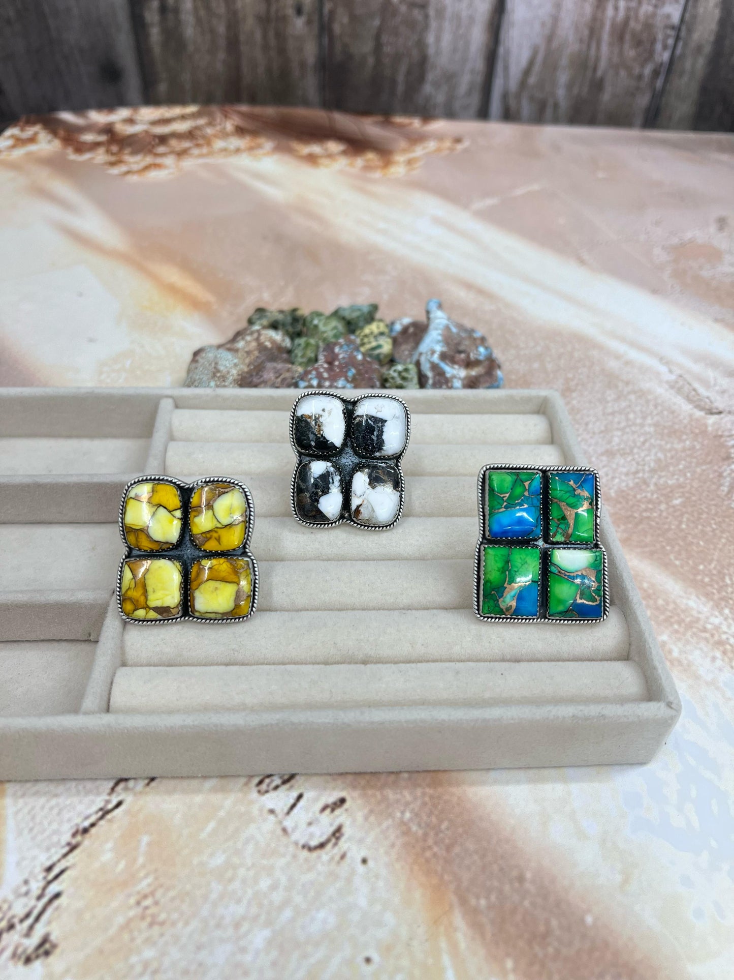 Handmade Sterling Silver Multi Stone Adjustable Rings with Signed Nizhoni (f9)