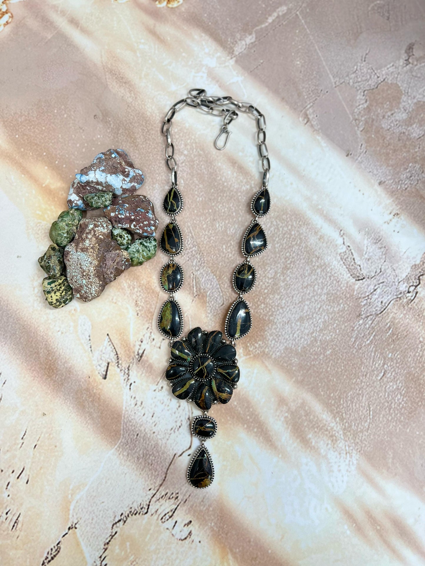 Handmade Sterling Silver Blackjack Turquoise Necklace Signed Nizhoni