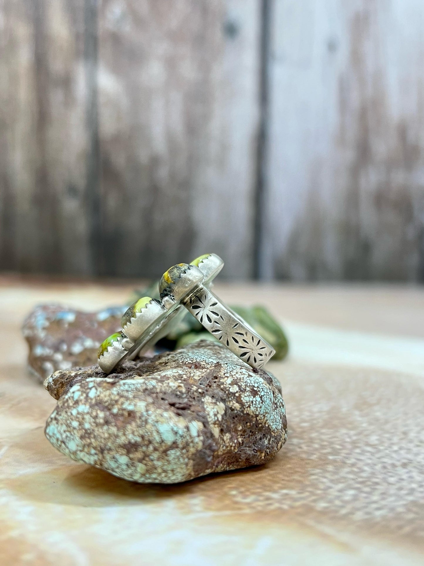 Handmade Sterling Silver Palomino Turquoise Adjustable Ring with Signed Nizhoni