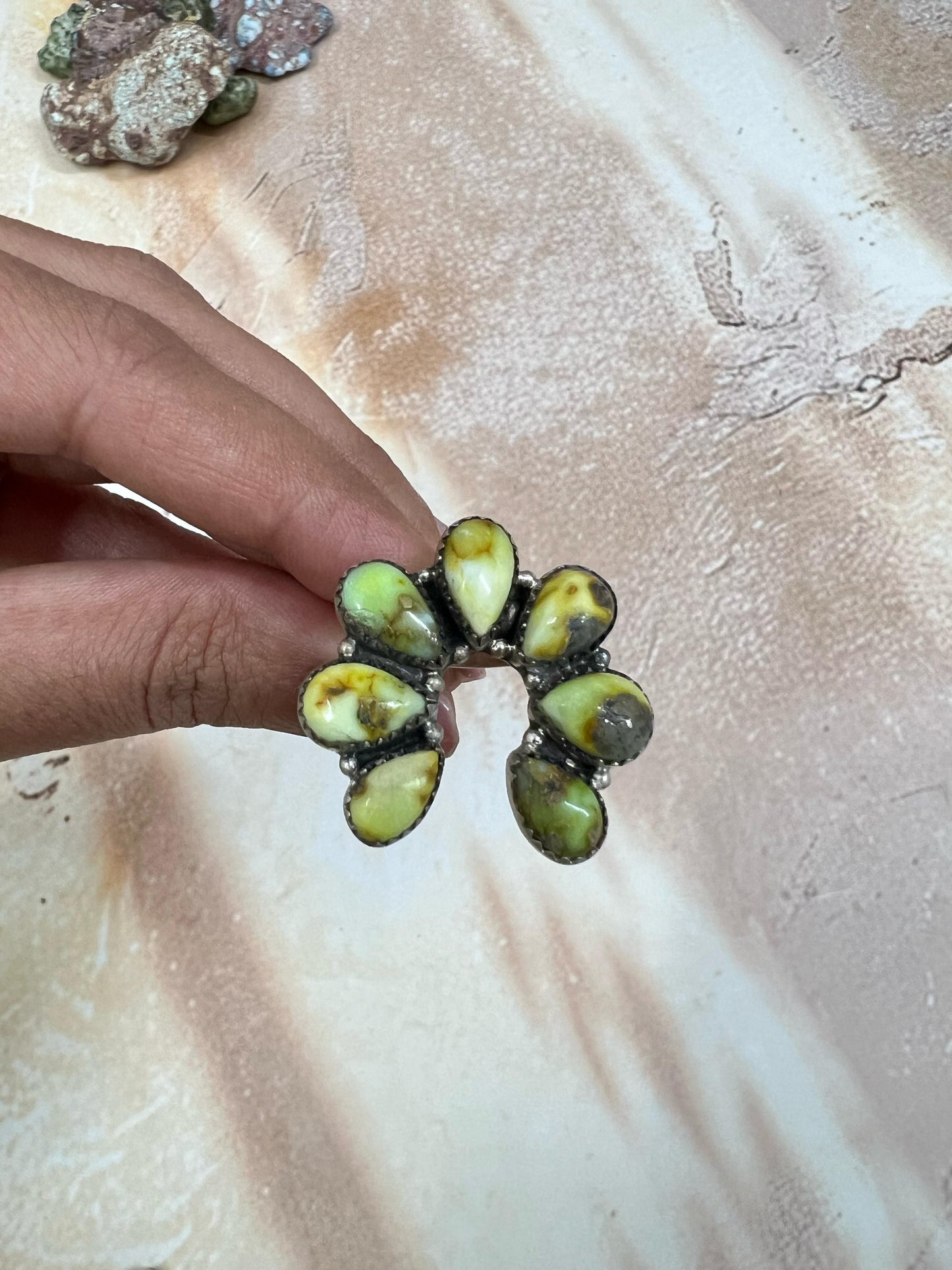 Handmade Sterling Silver Palomino Turquoise Adjustable Ring with Signed Nizhoni