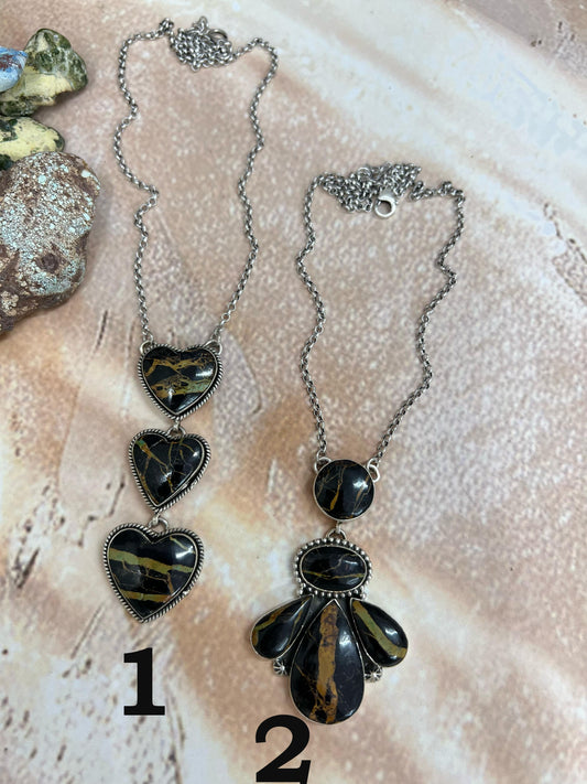 Handmade Sterling Silver Blackjack Turquoise Necklace Signed Nizhoni